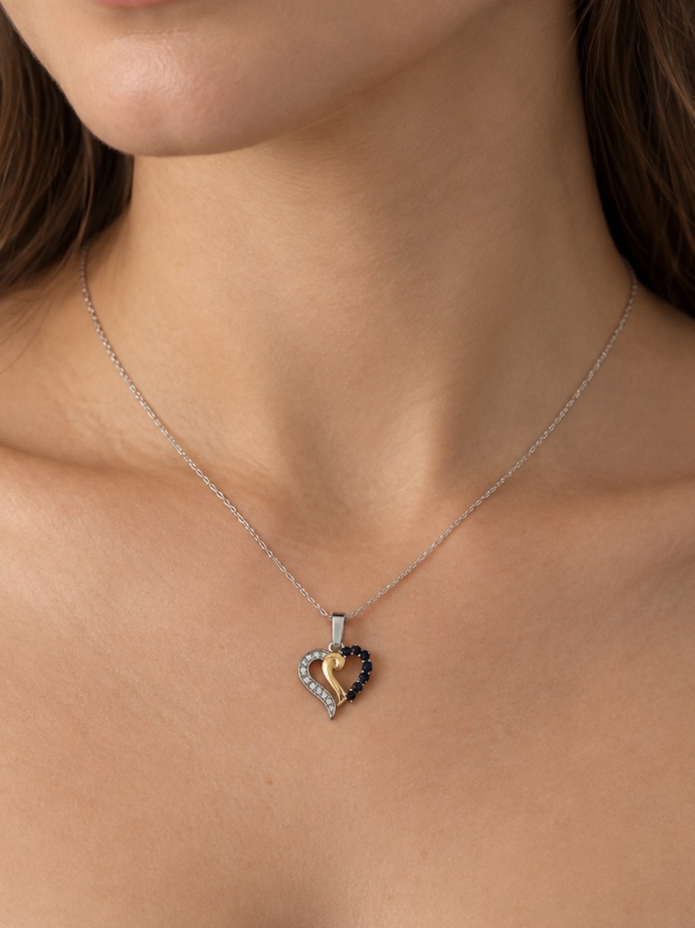 Sterling Silver 925 Heart  Pendant w diamonds